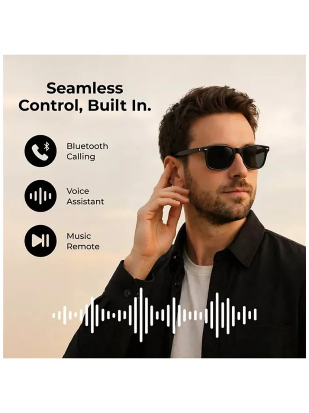 Smart Glasses UV400, Bluetooth Audio with Open Ear Speakers, Hands-Free Calling